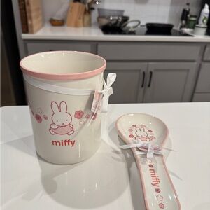 NEW Miffy Pink Floral Sakura Ceramic Utensil Holder and Spoon Rest Set